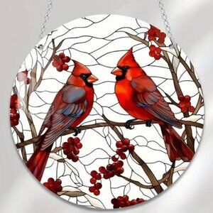 Cardinal Suncatcher Red Bird Metal Hanging Chain Indoor Outdoor 2 Sided Heaven